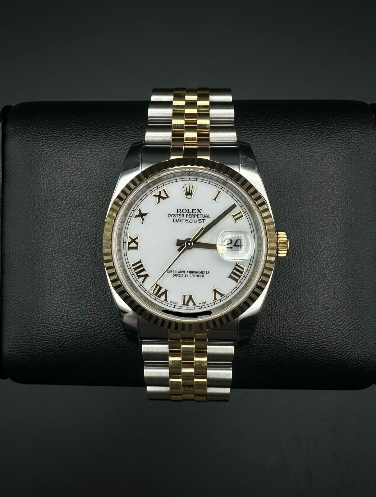 Rolex Datejust 36mm 116233 Super Jubilee Bracelet White Roman Dial Watch - 2009