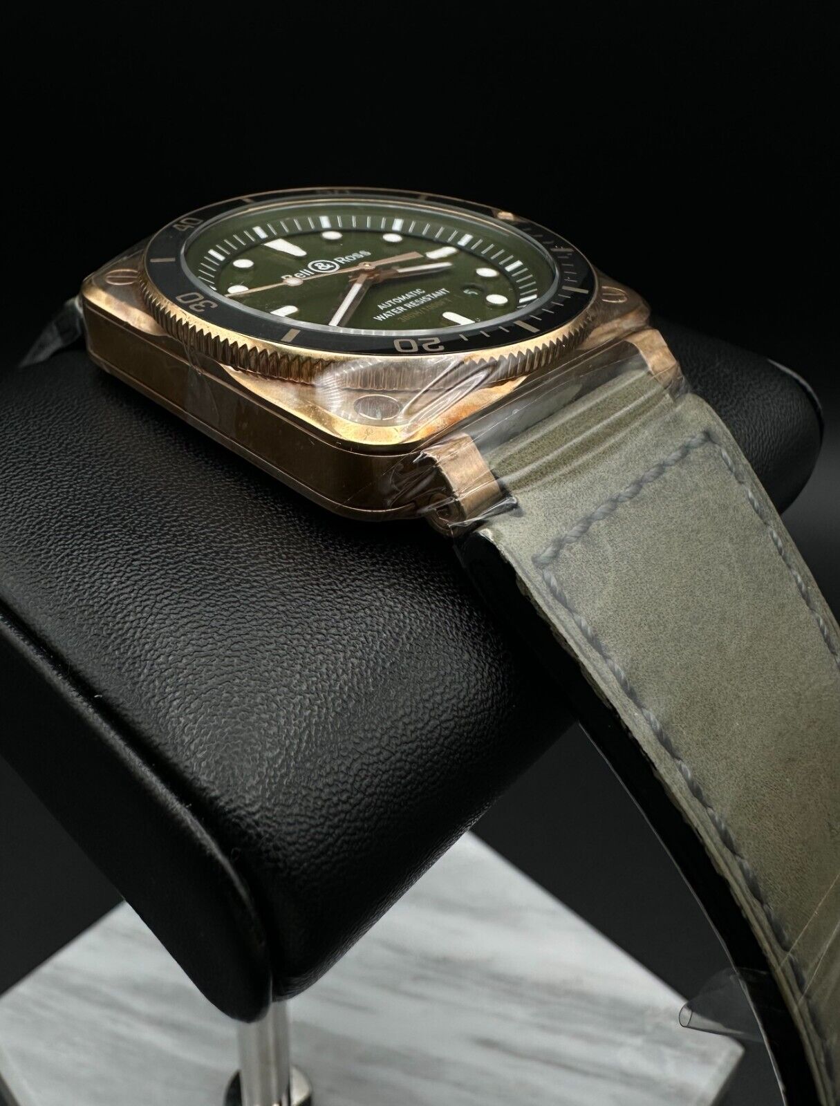 Bell & Ross BR03-92 Diver 42mm, 2024 limited edition, featuring a bronze case, green dial with gold-plated applique indices and Super-LumiNova®-filled hands. Comes with a green calfskin strap and a unidirectional rotating solid bronze bezel. Brand new condition with no signs of wear. Limited to 100 pieces. Includes inner and outer boxes, warranty card, user guide, two sizing tools, and an unworn black grooved rubber strap. Available at The Watch Trader, Madison, Connecticut.