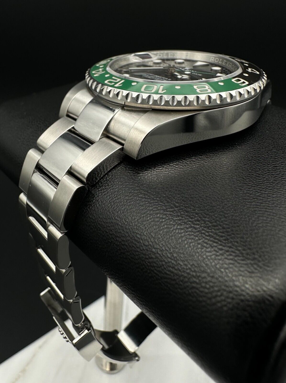 Rolex GMT-Master II 126720VTNR Sprite men's watch, featuring the bold green and black 'Sprite' bezel, stainless steel oyster bracelet, and 2024 release. This 41mm automatic timepiece combines modern style with classic GMT functionality, ideal for collectors and travelers seeking a versatile luxury watch. Available from The Watch Trader CT.