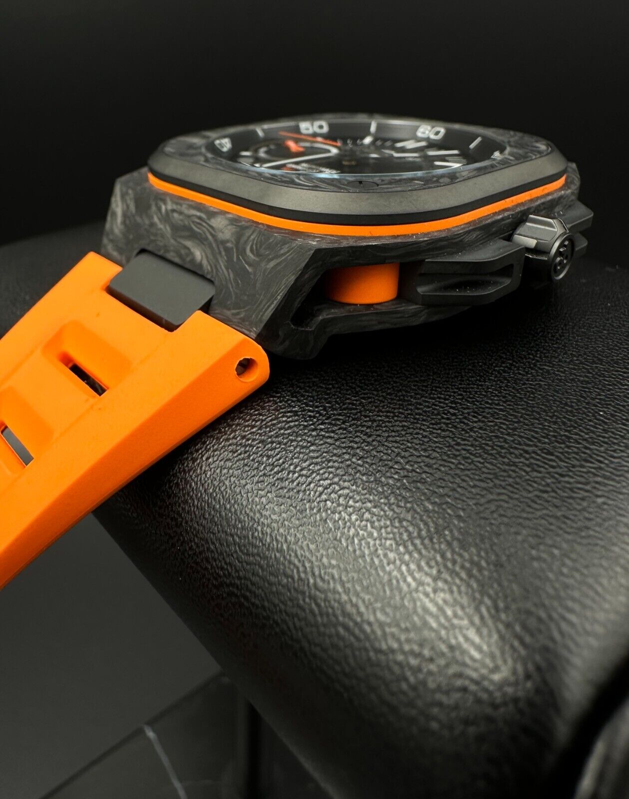 Bell & Ross Limited Edition BR-X5 Carbon Orange 41mm men's watch, model BRX5R-BO-TC/SRB, featuring a striking orange dial, carbon case, and bold, sporty design. Ideal for collectors seeking exclusive, high-performance timepieces. Available from The Watch Trader CT