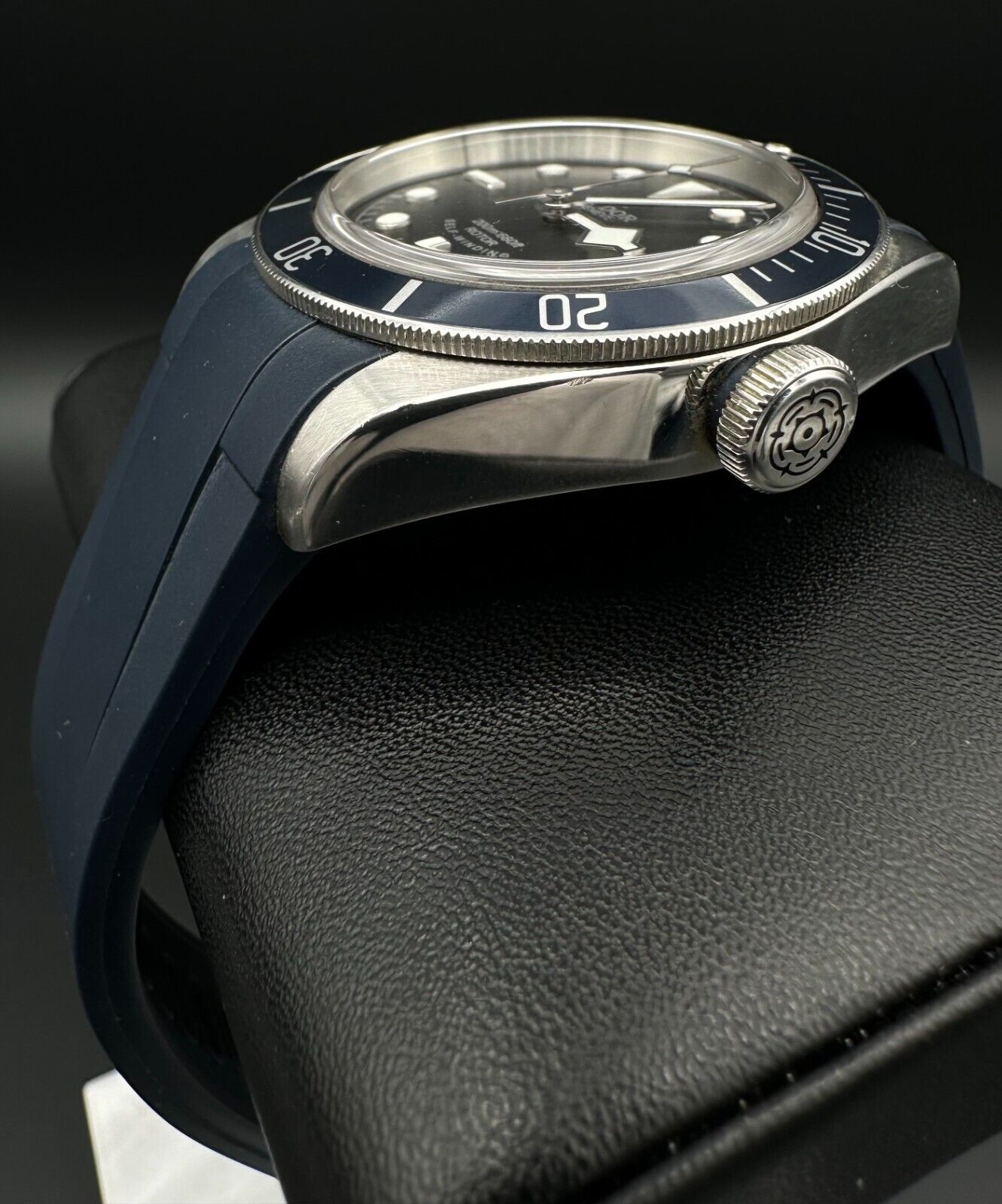 Tudor Heritage Black Bay men's automatic watch, model 79220B, with distinctive black 'Smiley' dial and 2014 release. Features a classic 41mm stainless steel case and vintage-inspired design, ideal for collectors of iconic timepieces. Available from The Watch Trader CT.