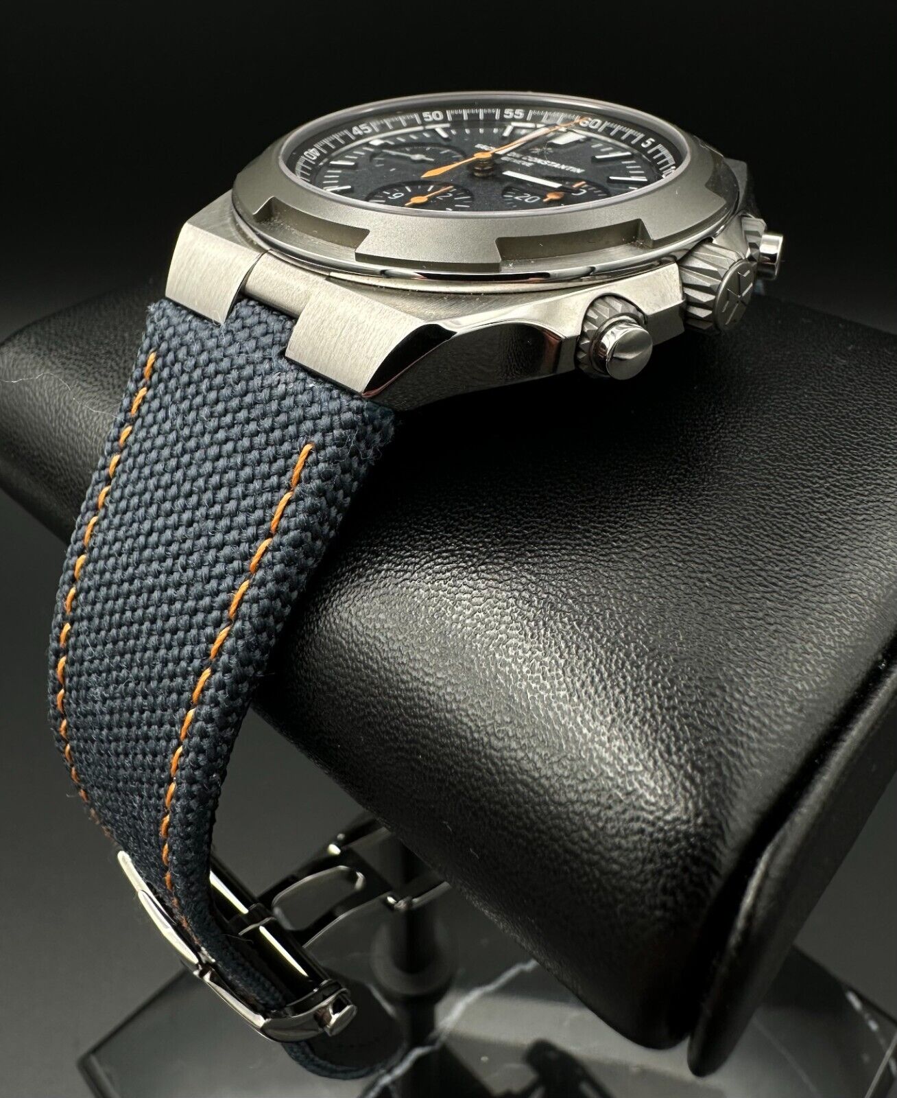 Vacheron Constantin Overseas Chrono Everest men's watch, model 5510V/000T-B923, featuring a striking blue dial, titanium and stainless steel case, and chronograph functionality. A rugged yet sophisticated 42.5mm timepiece, perfect for collectors of high-end sports watches. Available from The Watch Trader CT.
