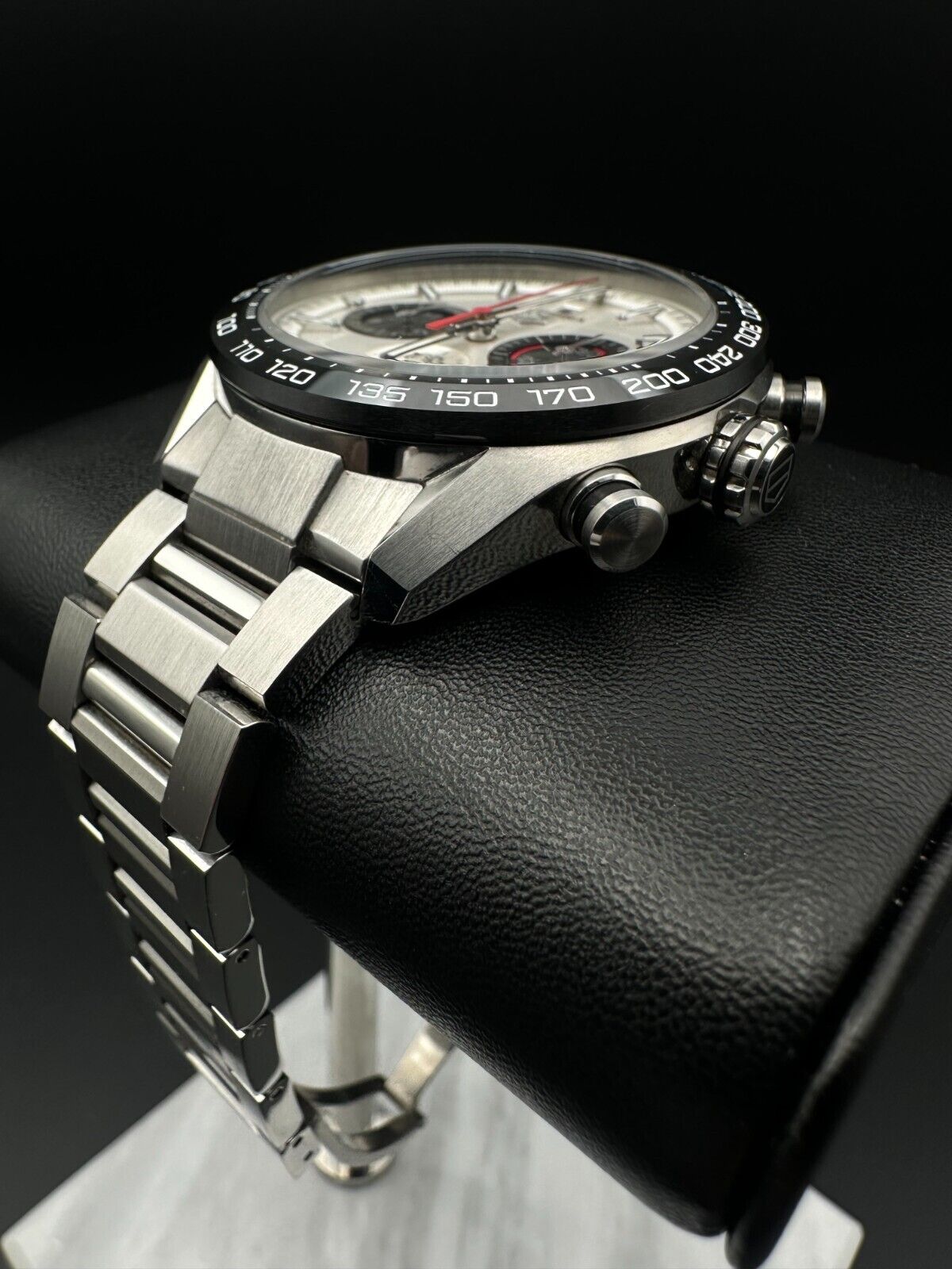 TAG Heuer Carrera Anniversary Limited Edition Men's Watch CBN2A1D.BA0643, 2020 model, featuring a 44mm stainless steel case, silver dial, and black ceramic tachymeter bezel. Comes with a stainless steel bracelet and push-button deployant clasp. In very good condition with minimal signs of wear. Available at The Watch Trader, Madison, Connecticut.