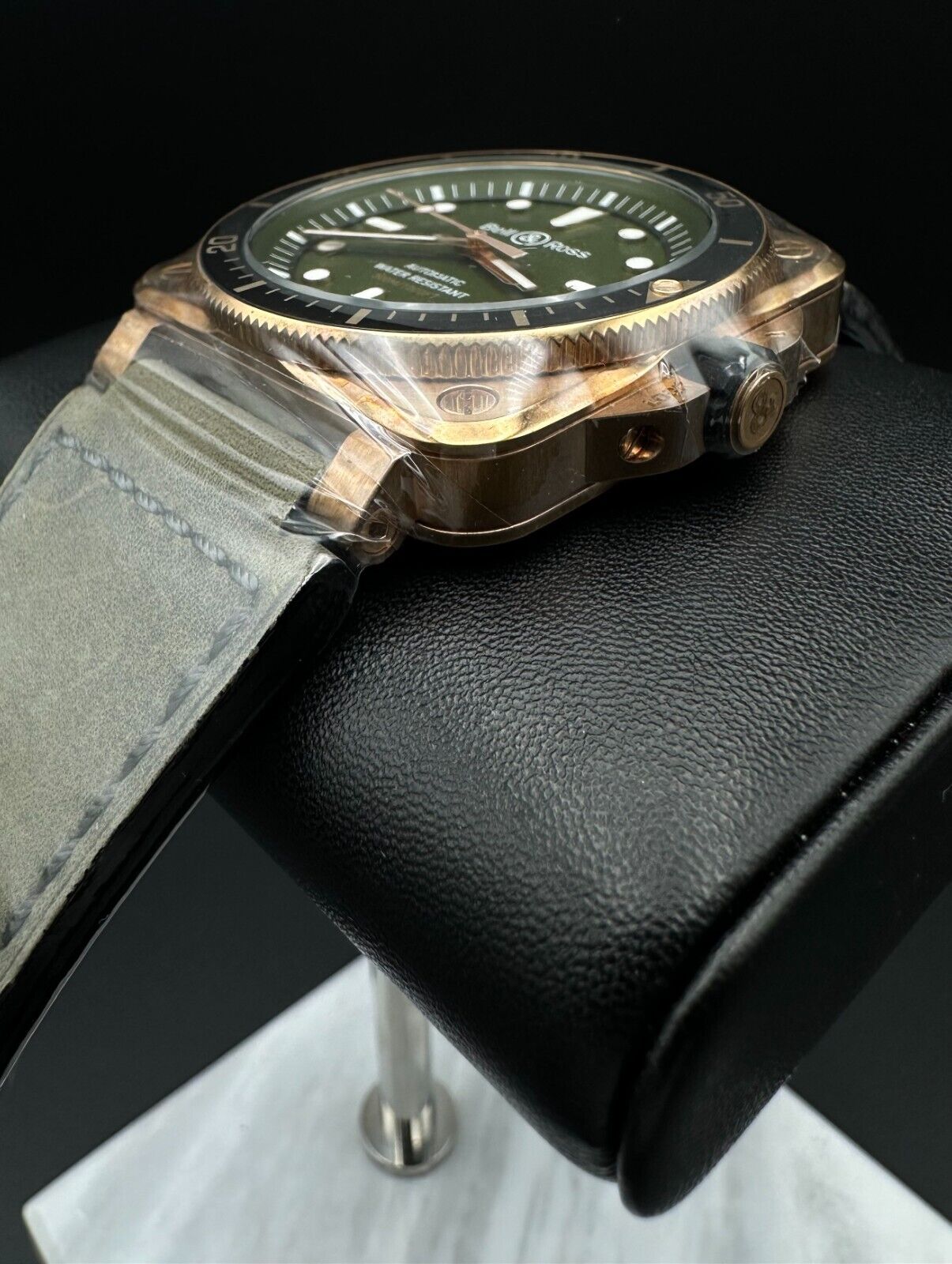 Bell & Ross BR03-92 Diver 42mm, 2024 limited edition, featuring a bronze case, green dial with gold-plated applique indices and Super-LumiNova®-filled hands. Comes with a green calfskin strap and a unidirectional rotating solid bronze bezel. Brand new condition with no signs of wear. Limited to 100 pieces. Includes inner and outer boxes, warranty card, user guide, two sizing tools, and an unworn black grooved rubber strap. Available at The Watch Trader, Madison, Connecticut.