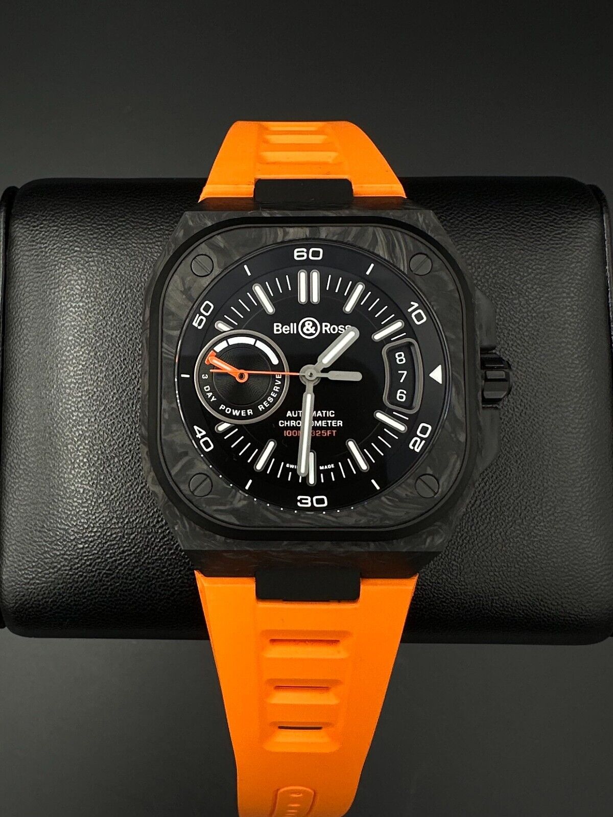 Bell & Ross Limited Edition BR-X5 Carbon Orange 41mm men's watch, model BRX5R-BO-TC/SRB, featuring a striking orange dial, carbon case, and bold, sporty design. Ideal for collectors seeking exclusive, high-performance timepieces. Available from The Watch Trader CT