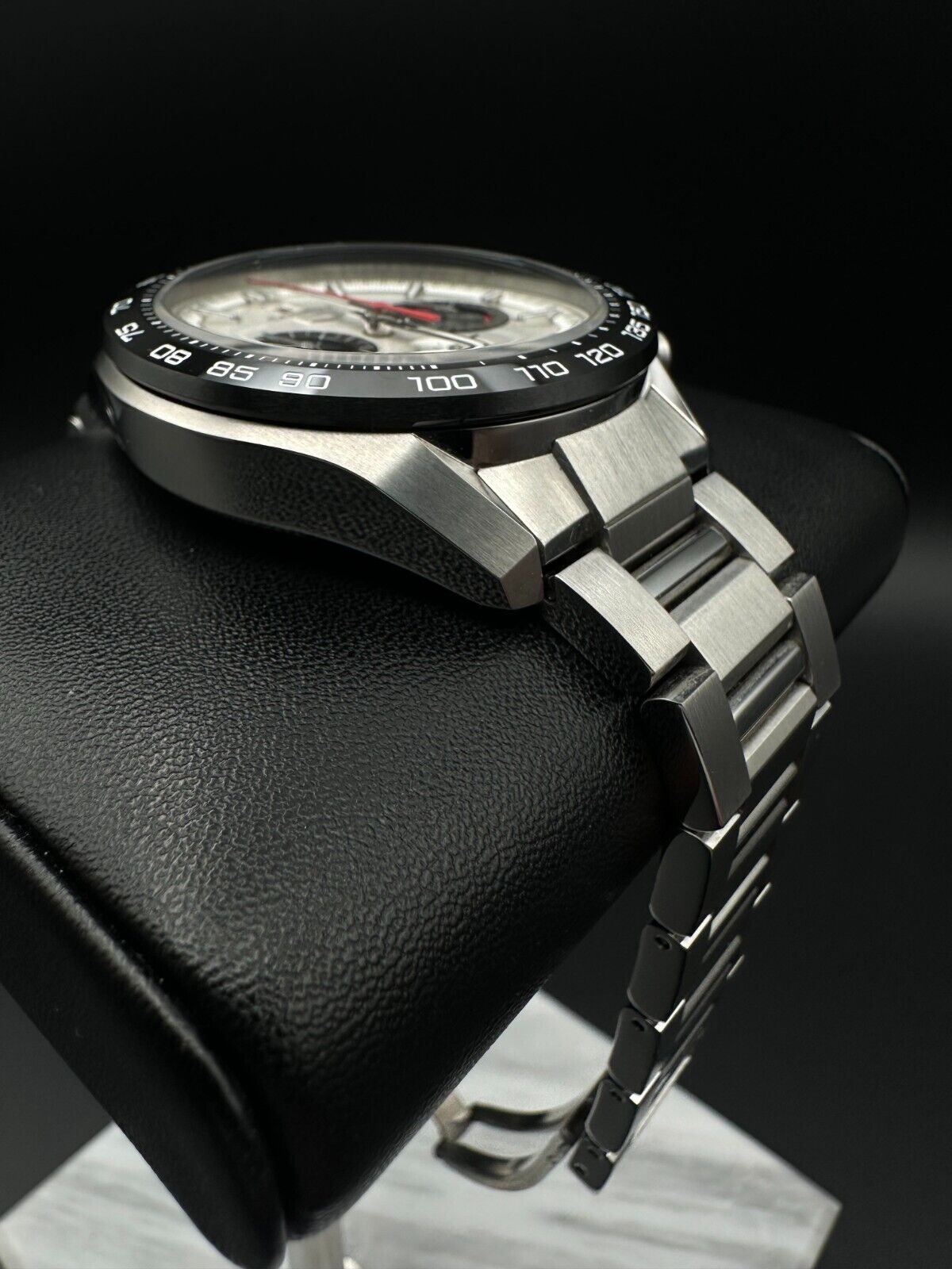 TAG Heuer Carrera Anniversary Limited Edition Men's Watch CBN2A1D.BA0643, 2020 model, featuring a 44mm stainless steel case, silver dial, and black ceramic tachymeter bezel. Comes with a stainless steel bracelet and push-button deployant clasp. In very good condition with minimal signs of wear. Available at The Watch Trader, Madison, Connecticut.