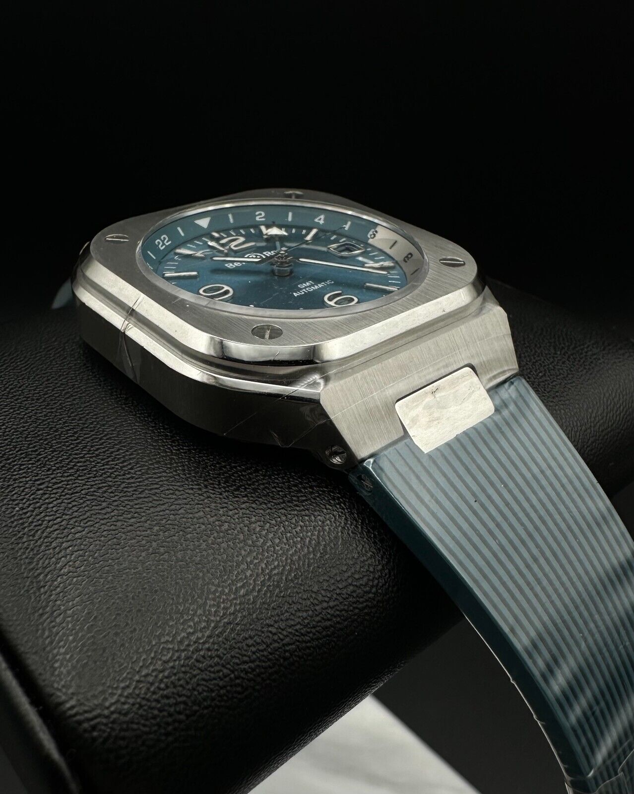Bell & Ross BR-05 GMT Sky Blue Dial Automatic Watch BR05G-PB-ST/SRB, 2024 model, featuring a 41mm satin-polished steel case, blue sunray dial with white Super-LumiNova® numerals and indices, and skeletonized Super-LumiNova®-filled hour and minute hands. Comes with a black rubber strap. Brand new condition with no signs of wear. Includes inner and outer boxes, warranty card, and user guide. Retail price is $5,000. Available at The Watch Trader, Madison, Connecticut.