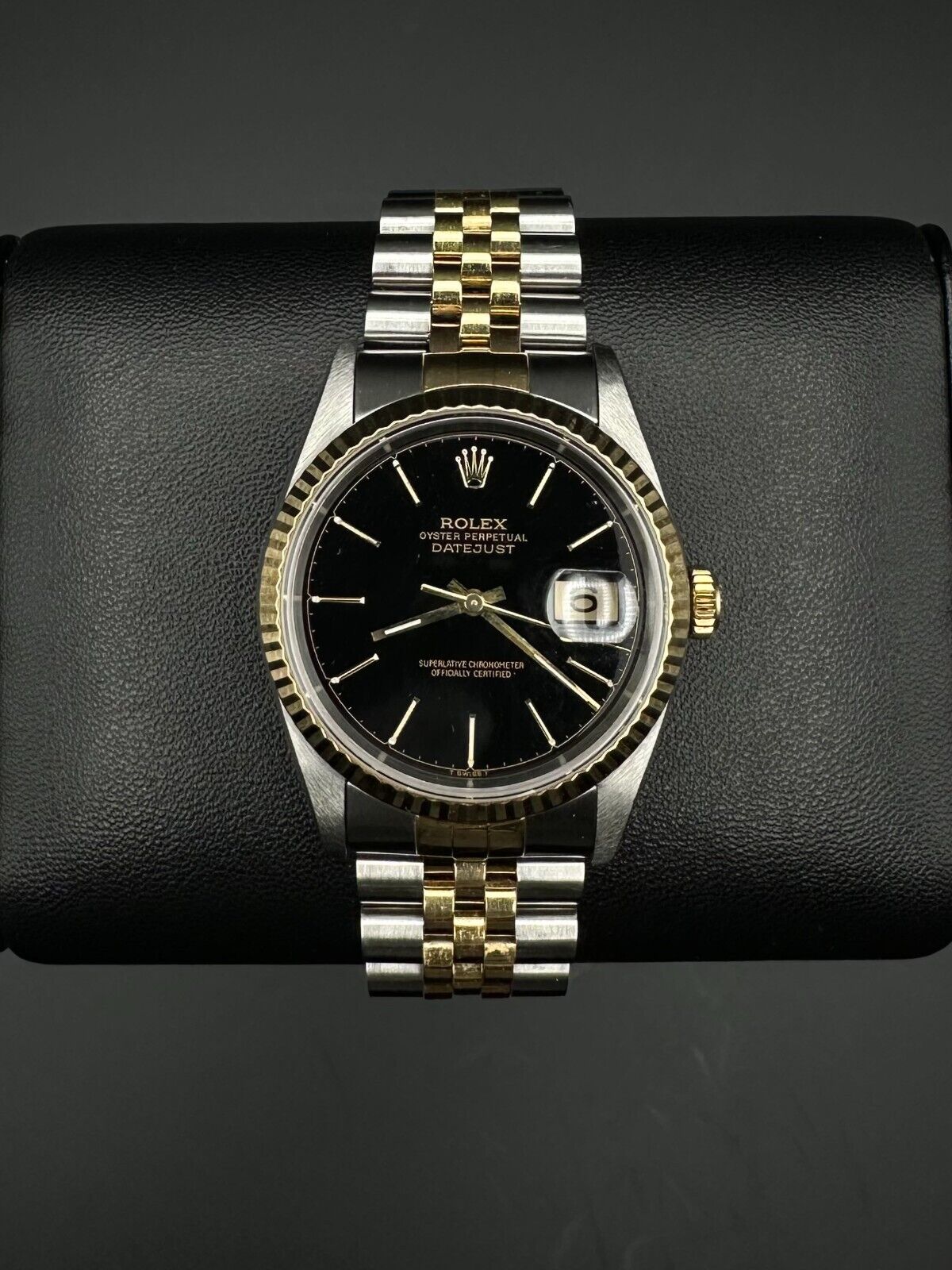 Rolex Datejust 36mm 16233 Black Dial Two-Tone Yellow Gold Jubilee Watch - 1996