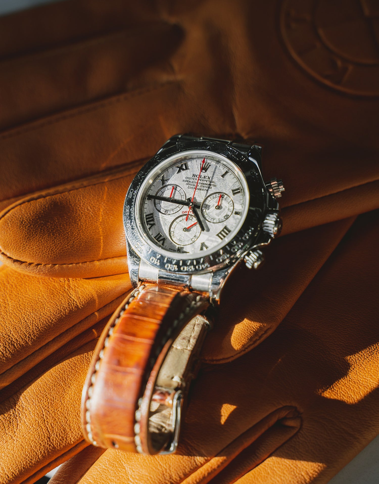 Rolex White Gold Daytona 116509 with Meteorite Dial on a Leather Strap