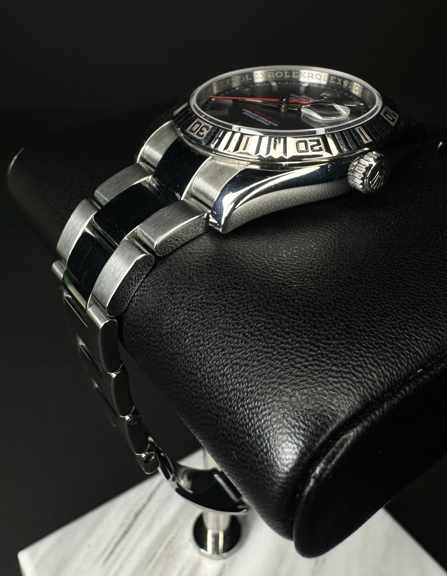 Rolex Datejust 36 Turn-O-Graph, model 116264, featuring a 36mm stainless steel case with a grey slate dial and signature rotating bezel, from 2008. This unique timepiece combines the classic Datejust design with sporty functionality, ideal for collectors and enthusiasts seeking a versatile luxury watch. Available from The Watch Trader in Madison, Connecticut.
