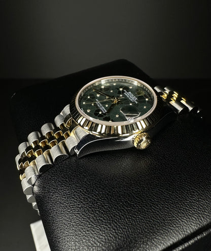 Rolex Women's Datejust 31 Olive Green Floral Motif Set with Diamond Bezel