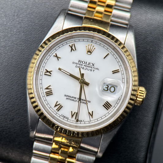Rolex Datejust 16233 White Roman Dial Two-Tone Jubilee Automatic 36mm Watch0
