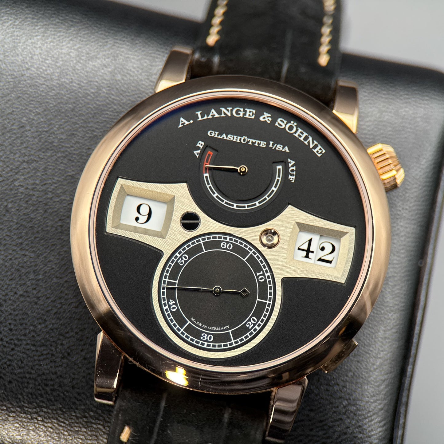 A. Lange & Söhne Zeitwerk 142.031 Rose Gold Black Dial Manual 41.9mm Watch 20230