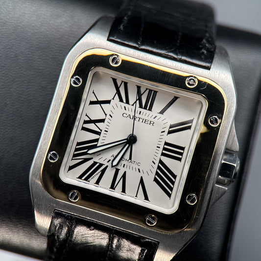 Cartier Santos 100 W20072X7 Silver Dial Steel & Yellow Gold Automatic Watch0