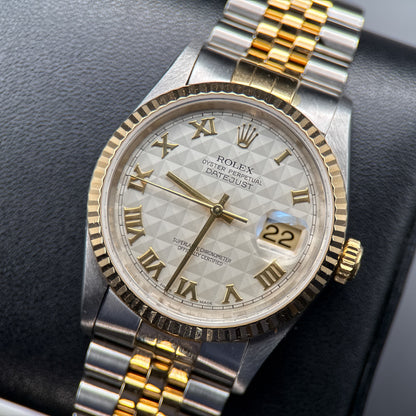 Rolex Datejust 16233 Ivory Pyramid Roman Dial Automatic 36mm Watch - 19990