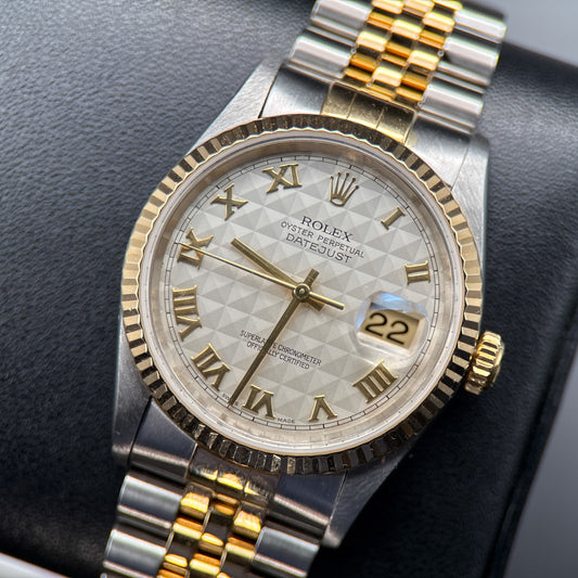Rolex Datejust 16233 Ivory Pyramid Roman Dial Automatic 36mm Watch - 19990