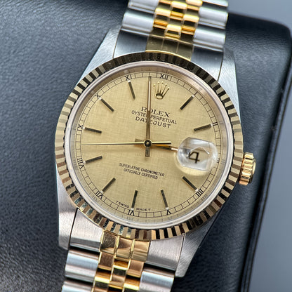 Rolex Datejust 16233 Champagne Linen Dial Two-Tone Jubilee 36mm Automatic Watch0