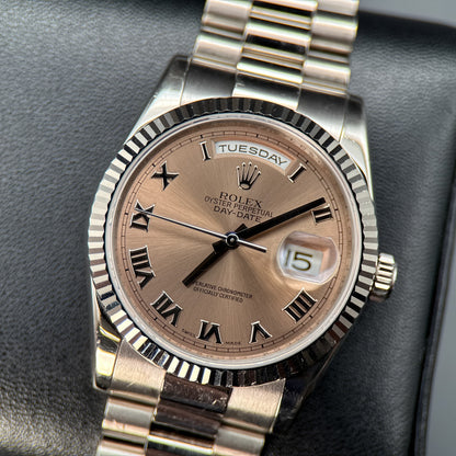 Rolex Day-Date 118239 Salmon Roman Dial White Gold Automatic 36mm Watch - 20080