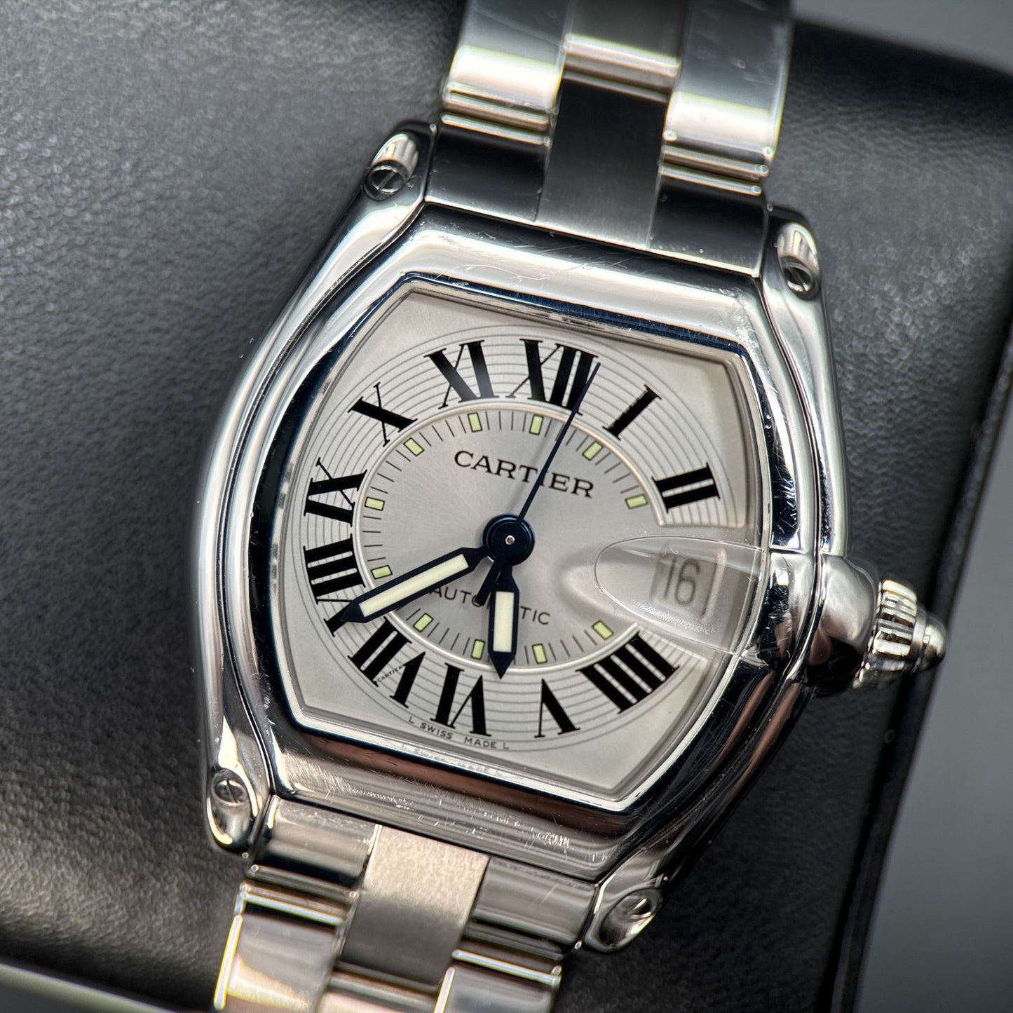 Cartier Roadster 2510 Silver Dial Steel Bracelet Automatic 37x44mm Watch0