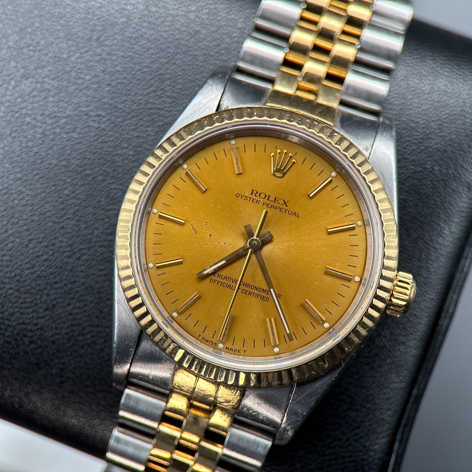 Rolex Oyster Perpetual 14233 Champagne Dial Two-Tone Automatic 34mm Watch0