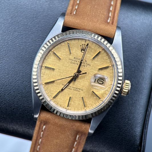 Vintage Rolex Datejust 16013 Champagne Linen Dial Automatic 36mm Watch0