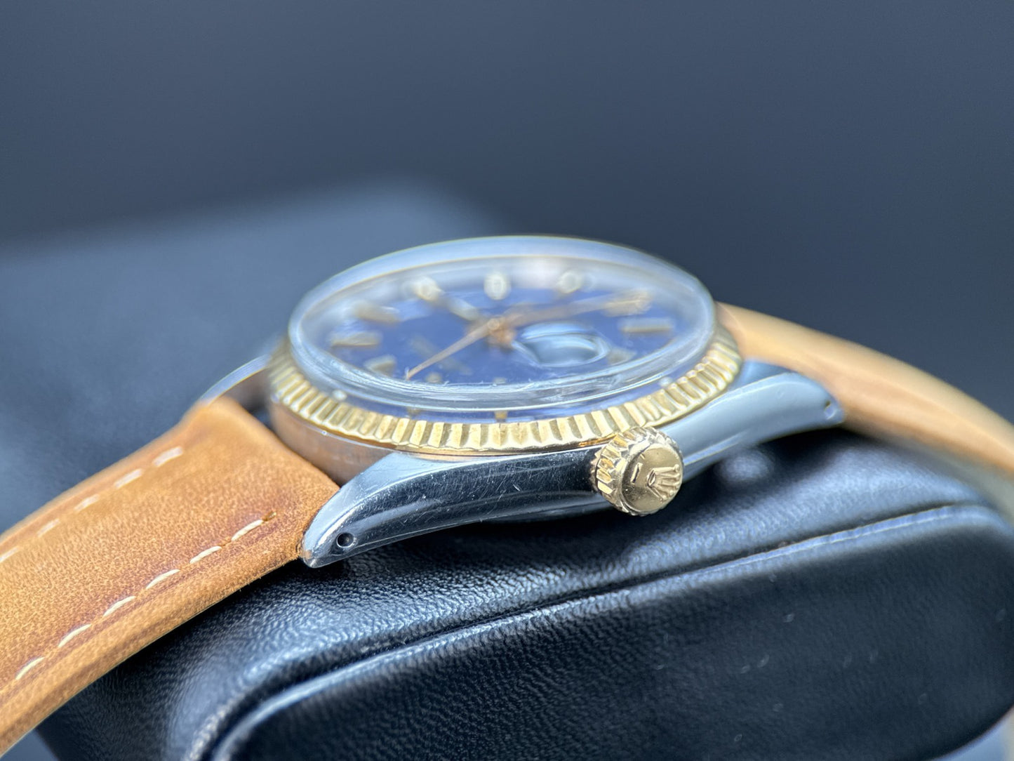 Vintage Rolex Datejust 1601 Blue Dial Gold Bezel Automatic 36mm Watch1