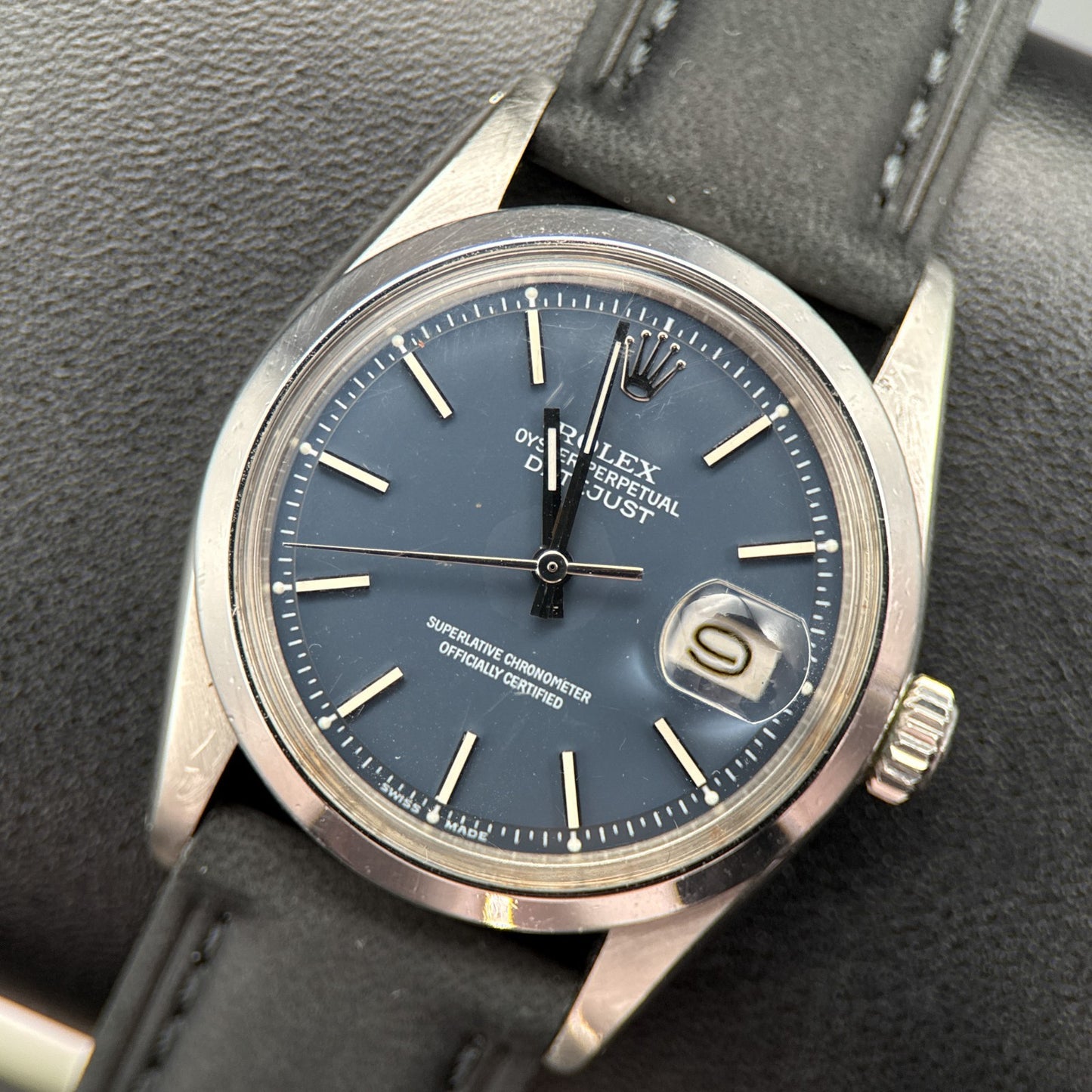 Rolex Datejust 1600 Rare Blue "Pie Pan" Service Dial Steel 36mm Automatic Watch0