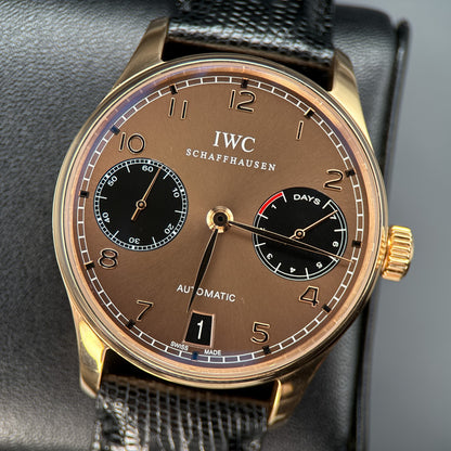 IWC Portuguese 7 Day Automatic IW5001-24 Brown Dial Rose Gold 42.3mm Watch0