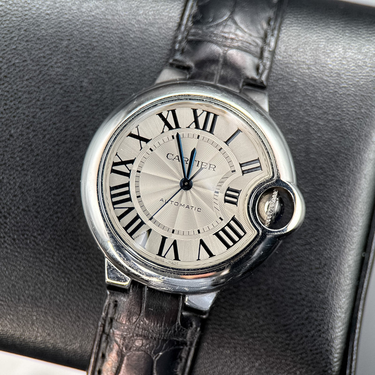 Ladies Cartier Ballon Bleu 3489 Silver Guilloché Dial Automatic 33mm Watch0