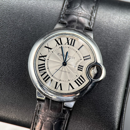 Ladies Cartier Ballon Bleu 3489 Silver Guilloché Dial Automatic 33mm Watch0
