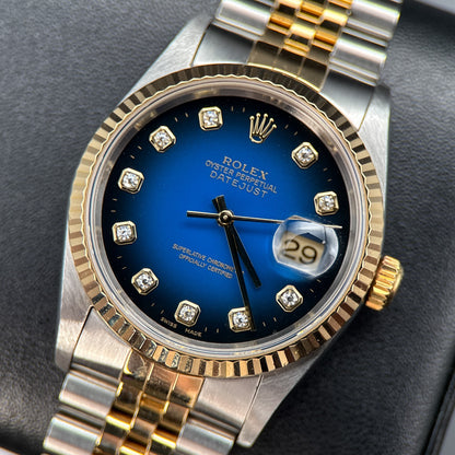 Rolex Datejust 16233 Blue Vignette Diamond Dial Jubilee 36mm Watch - 20020