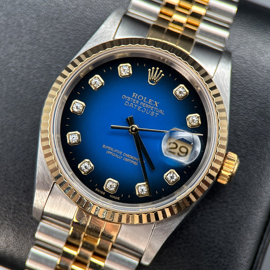 Rolex Datejust 16233 Blue Vignette Diamond Dial Jubilee 36mm Watch - 20020