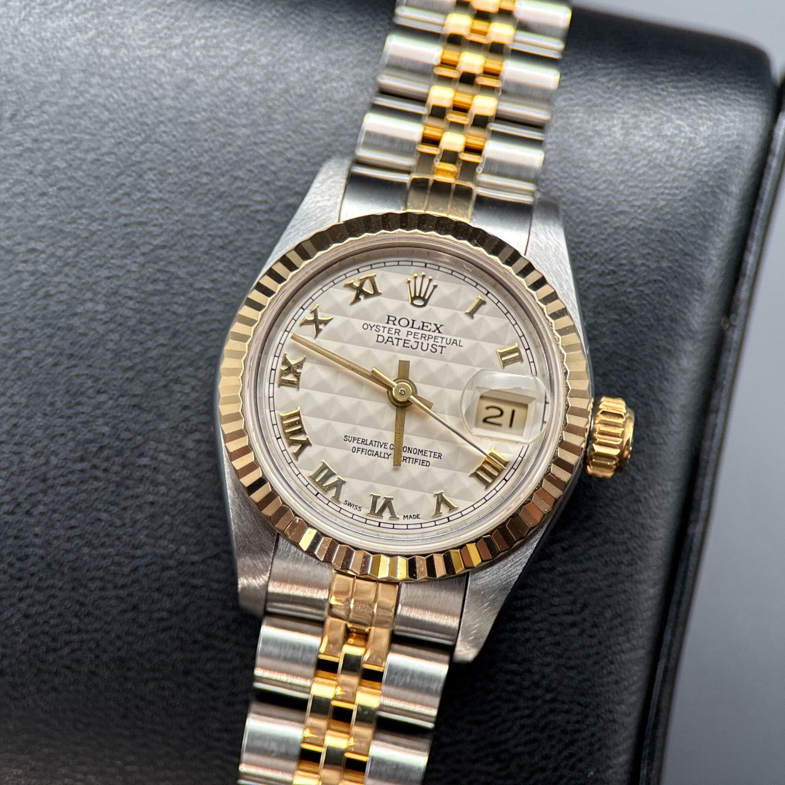 Rolex Lady-Datejust 69173 Ivory Pyramid Dial Two-Tone 26mm Watch - 19940