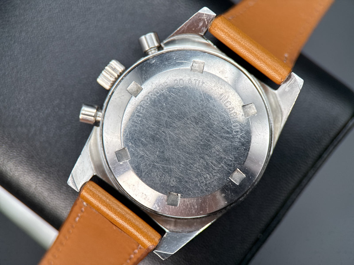 Vintage Wakmann Reverse Panda Chronograph Black Dial 38mm Manual Watch 1960s5