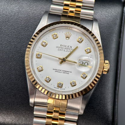 Rolex Datejust 16233 White Diamond Dial Two-Tone Automatic 36mm Watch - 19940