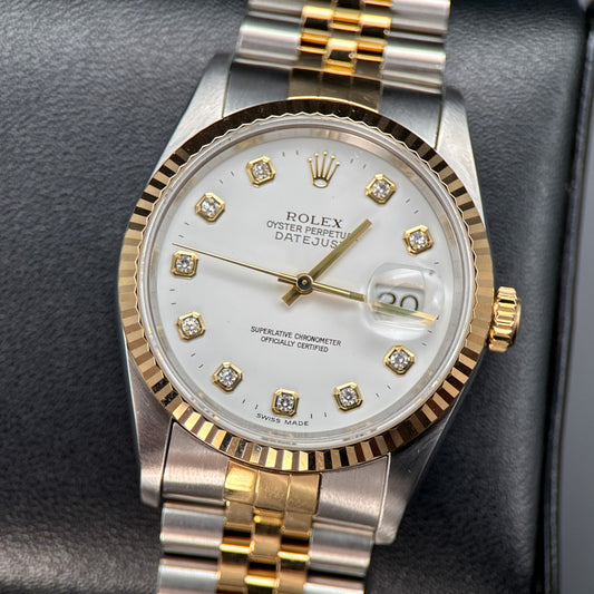 Rolex Datejust 16233 White Diamond Dial Two-Tone Automatic 36mm Watch - 19940