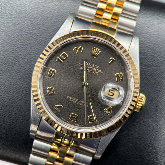 Rolex Datejust 16233 Black Computer Dial TwoTone Jubilee Automatic 36mm Watch
