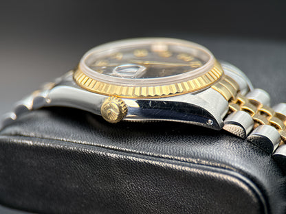 Rolex Datejust 16233 Black Computer Dial TwoTone Jubilee Automatic 36mm Watch