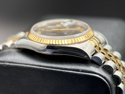 Rolex Datejust 16233 Black Computer Dial TwoTone Jubilee Automatic 36mm Watch