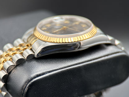 Rolex Datejust 16233 Black Computer Dial TwoTone Jubilee Automatic 36mm Watch