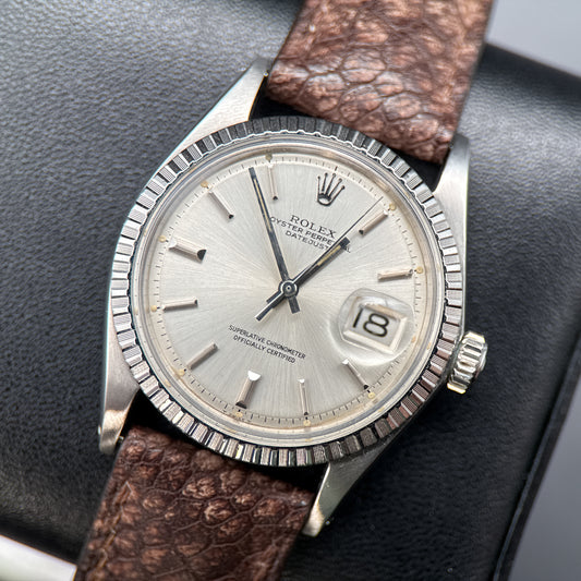 Rolex Datejust 36mm 1603 Silver Dial Engine Turned Bezel Automatic Watch