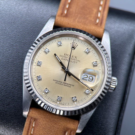 Rolex Datejust 16234 Cream Diamond Dial 36mm Stainless Steel Automatic Watch