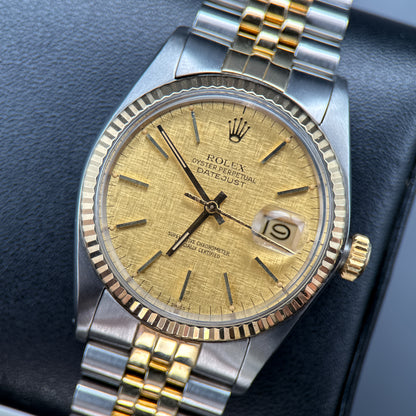 Vintage Rolex Datejust 16013 Champagne Linen Dial Automatic 36mm Watch
