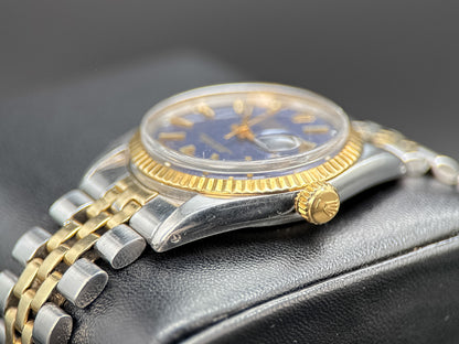 Vintage Rolex Datejust 1601 Blue Dial Gold Bezel Automatic 36mm Watch
