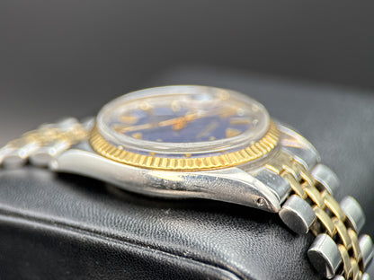 Vintage Rolex Datejust 1601 Blue Dial Gold Bezel Automatic 36mm Watch