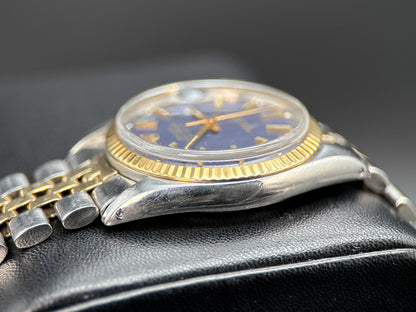Vintage Rolex Datejust 1601 Blue Dial Gold Bezel Automatic 36mm Watch