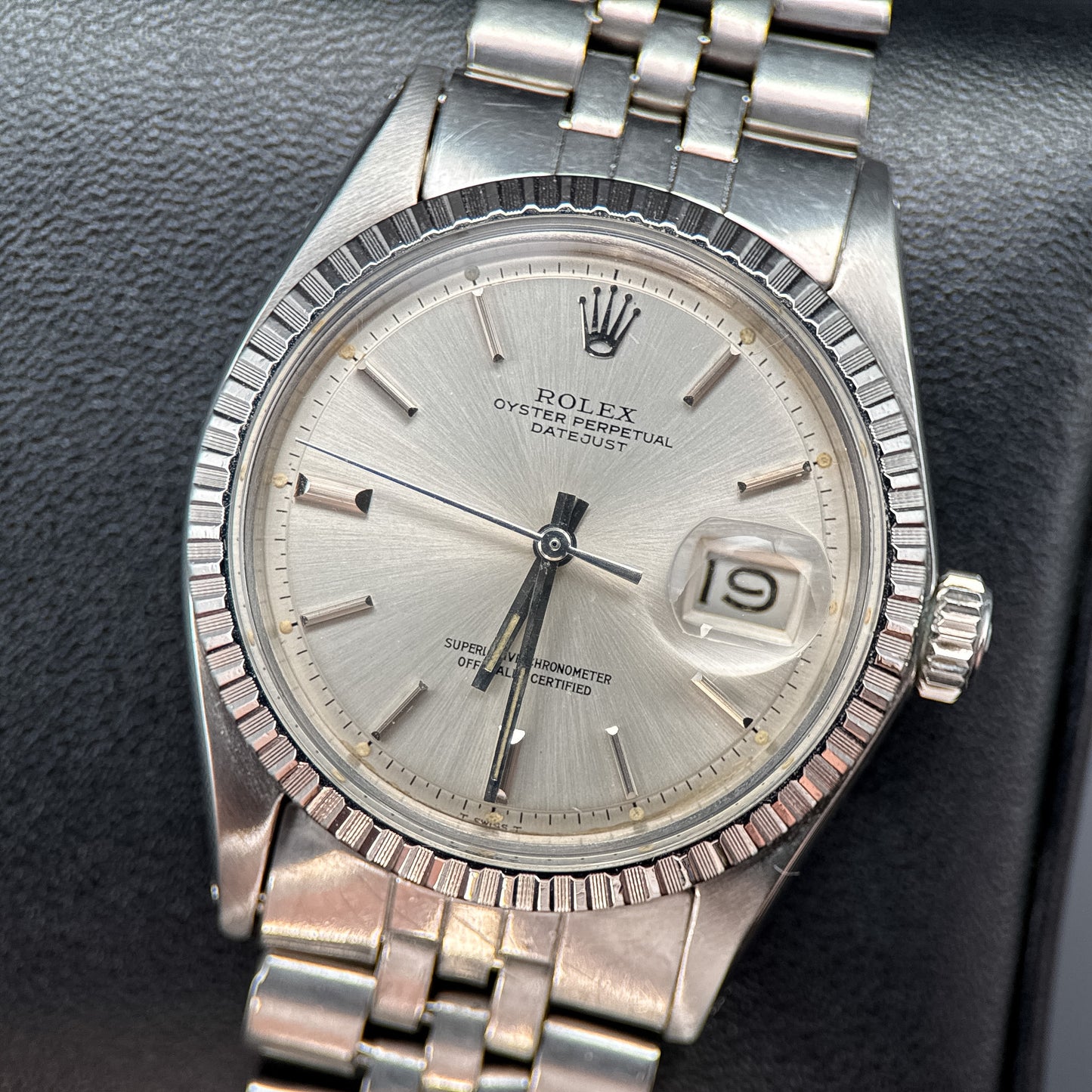Rolex Datejust 36mm 1603 Silver Dial Engine Turned Bezel Automatic Watch