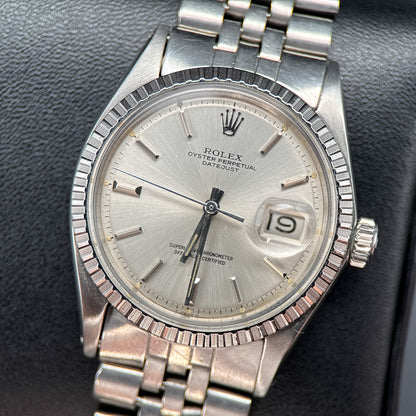 Rolex Datejust 36mm 1603 Silver Dial Engine Turned Bezel Automatic Watch