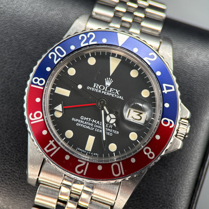 Vintage Rolex GMT-Master 1675 Pepsi Black Dial Jubilee 40mm Automatic Watch