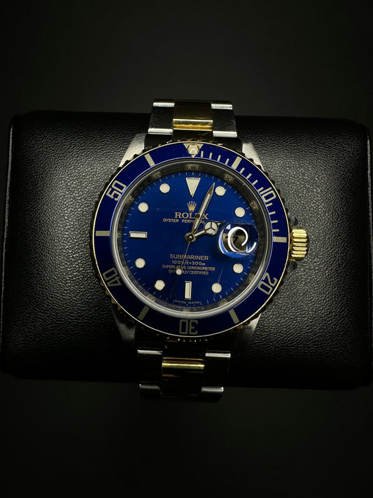 Rolex Submariner Date ‘Bluesey’ 16613 Blue Dial Engraved Rehaut Gold Through Clasp Men’s Automatic Watch - 2009